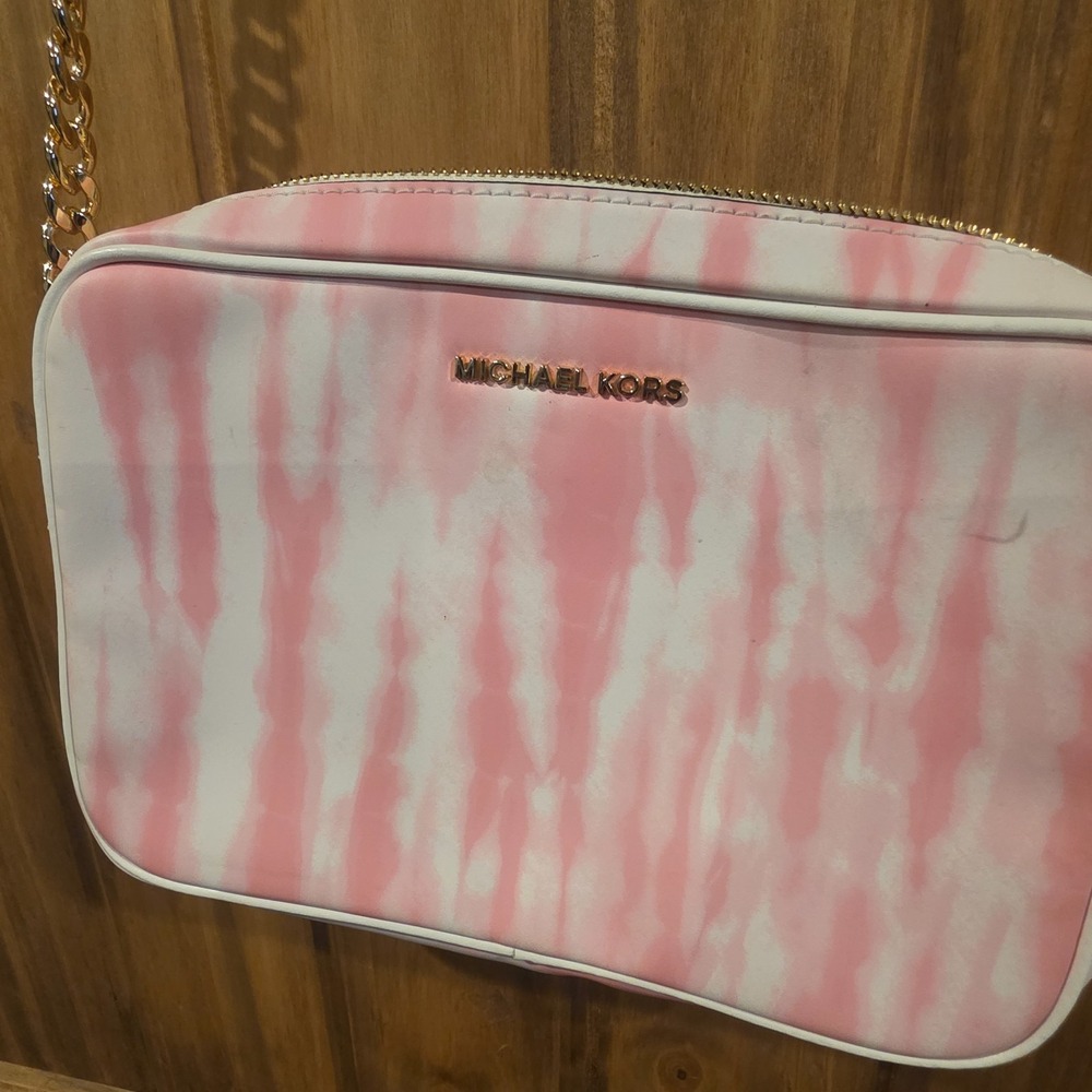 Michael Kors‎ Jet Set East West Crossbody Bag Womens Pink White Tie-Dye Leather - Picture 4 of 12